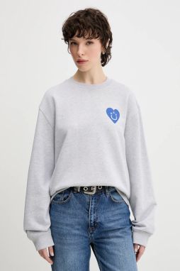 Bavlnená mikina Hugo Blue Oversized Crew_B_3 šedá farba, s potlačou, 50545052