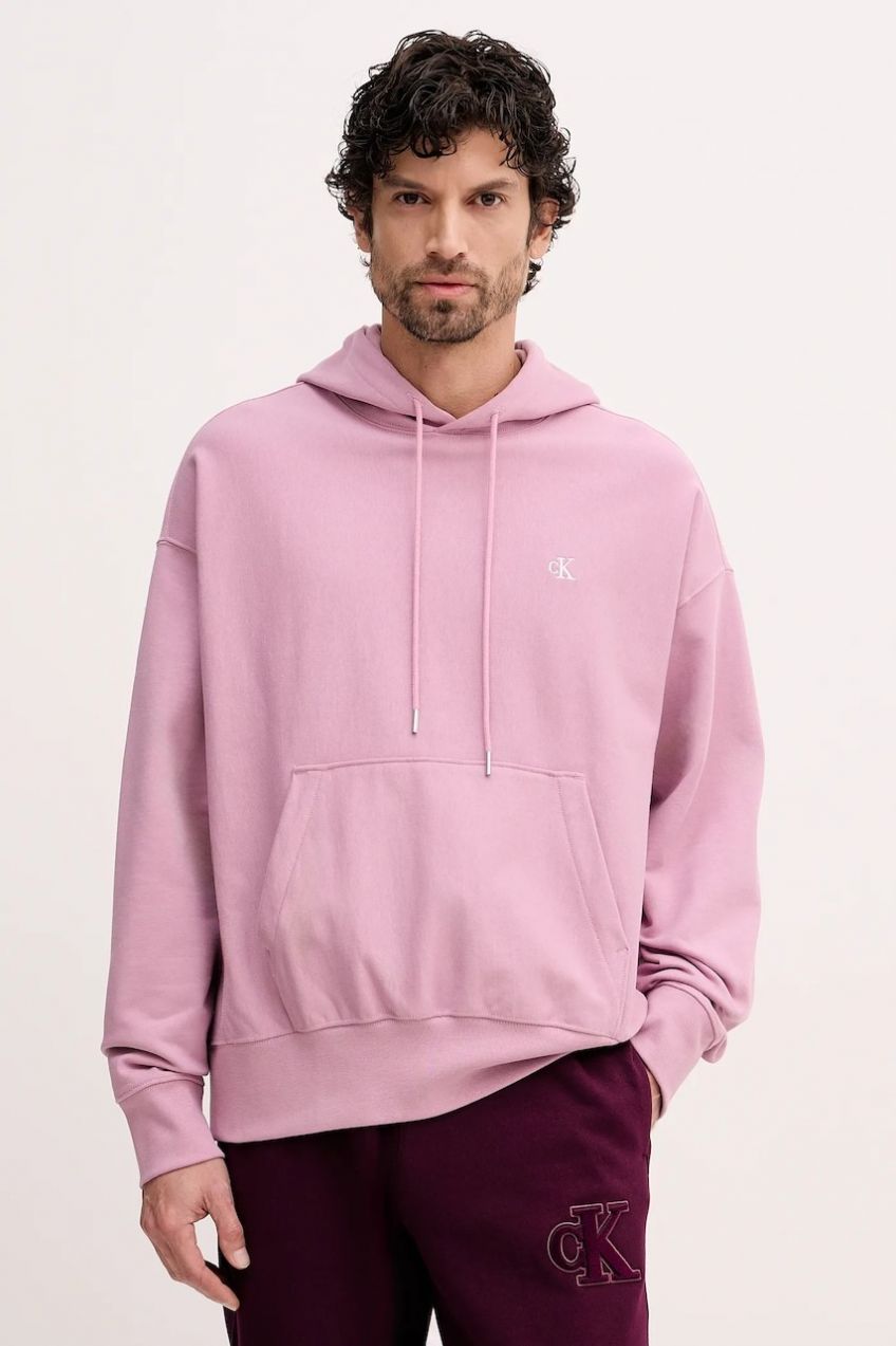 Mikina Calvin Klein Jeans béžová farba, s kapucňou, jednofarebná, LV04RC278G