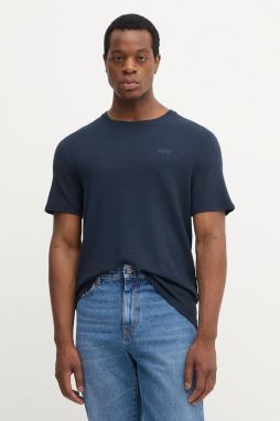 Tričko BOSS Rib T-Shirt pánske, tmavomodrá farba, jednofarebné, 50509328