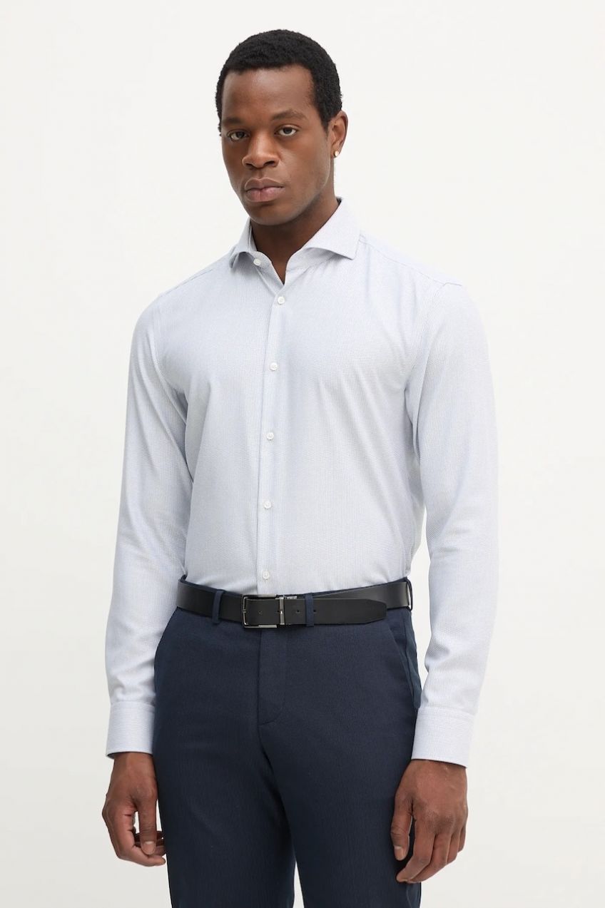 Bavlnená košeľa BOSS H-HANK-spr-B1-C1-253 modrá farba, slim, s talianskym golierom, 50545945