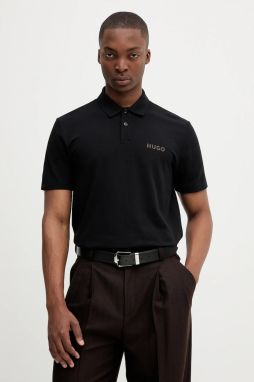 Bavlnené polo tričko HUGO Dirlmere čierna farba, s potlačou, 50542830