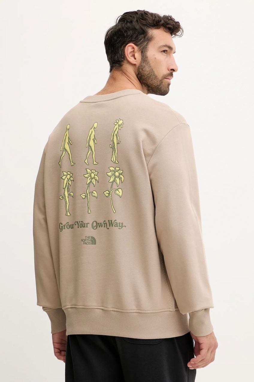 Bavlnená mikina The North Face Connect Relaxed hnedá farba, s potlačou, NF0A8E3ZBOX1