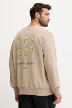 Bavlnená mikina The North Face Connect Relaxed hnedá farba, s potlačou, NF0A8E3ZBOX1