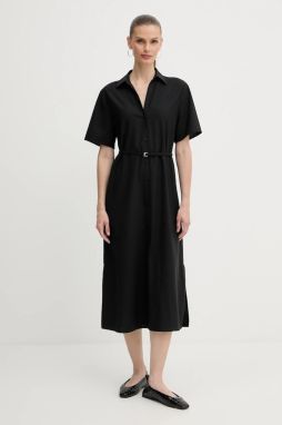 Vlnené šaty BOSS Dulera čierna farba, midi, rovný strih, 50546632