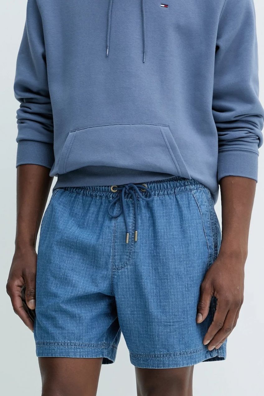 Bavlnené rifľové šortky Tommy Jeans tmavomodrá farba, DM0DM21245