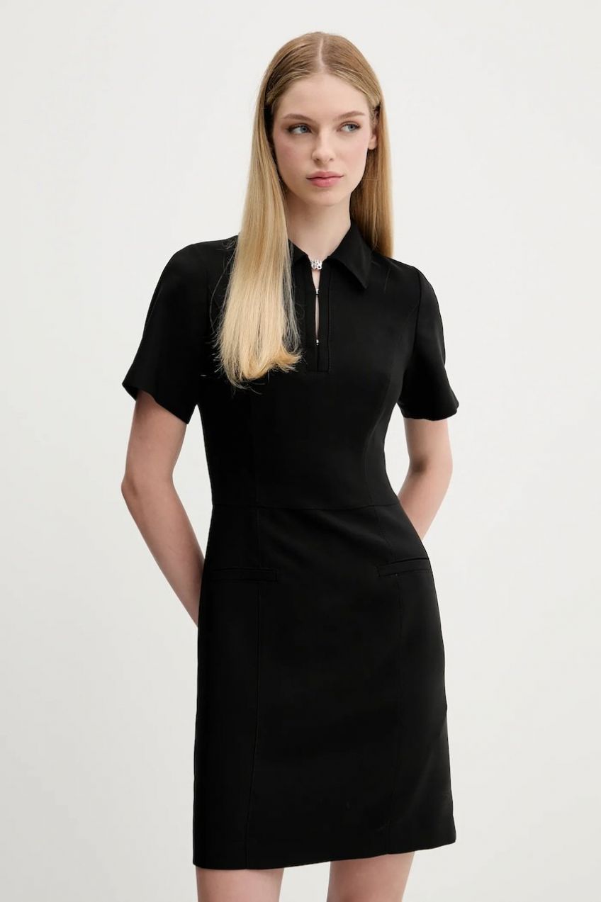 Šaty HUGO Kalimba čierna farba, mini, áčkový strih, 50544764