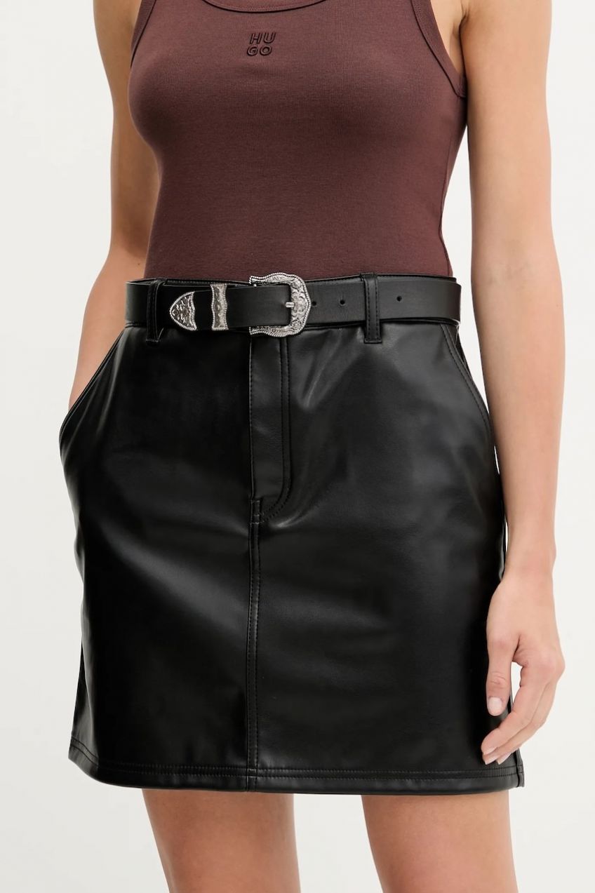 Sukňa Hugo Blue Rihale-1_B čierna farba, mini, rovný strih, 50542187