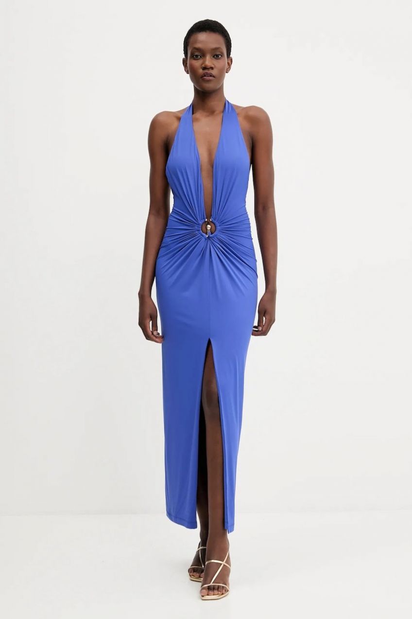 Šaty Bardot fialová farba, maxi, priliehavé, 59914DB