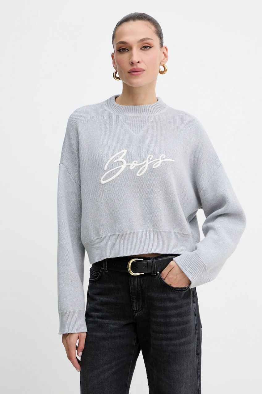 Bavlnený sveter BOSS Orange C_Finevra šedá farba, 50543979