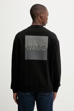 Bavlnená mikina HUGO Dusplited čierna farba, s potlačou, 50542847