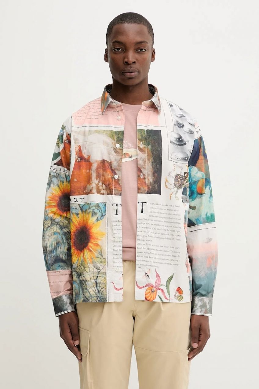 Bavlnená košeľa Desigual PACO béžová farba, voľný strih, s klasickým golierom, 25WMCW20