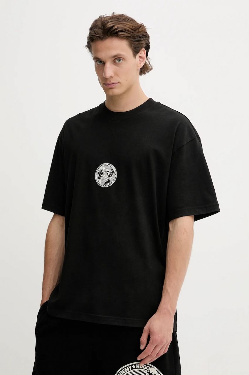 Bavlnené tričko HUGO Dwresto pánske, čierna farba, s potlačou, 50542366