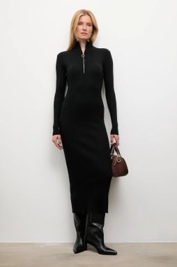 Kašmírové šaty Answear.LAB čierna farba, midi, priliehavé