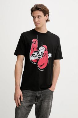 Bavlnené tričko HUGO Diboxer pánske, čierna farba, s potlačou, 50542560