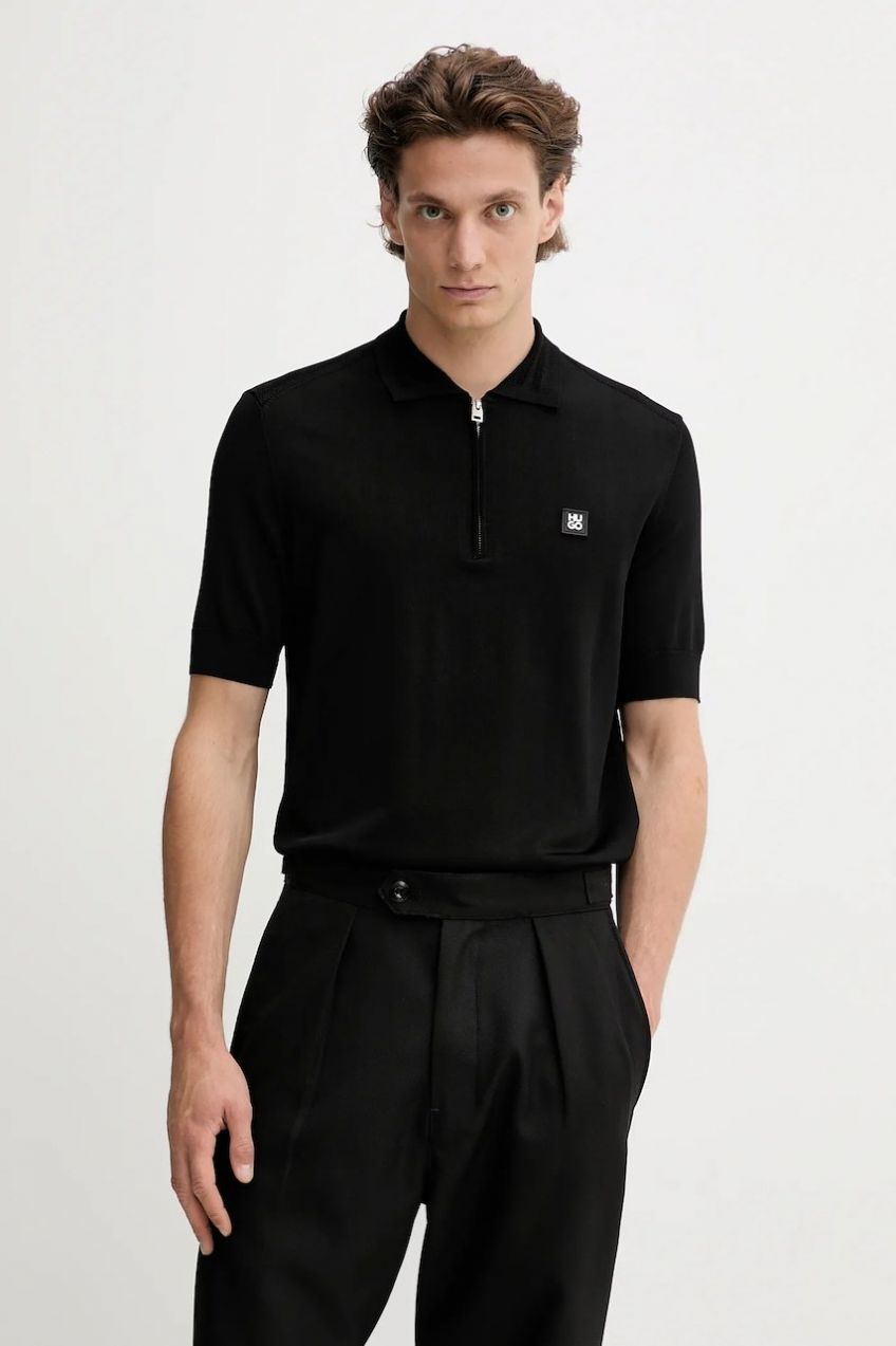 Polo tričko HUGO Sayfong-4 pánske, čierna farba, jednofarebné, 50542750