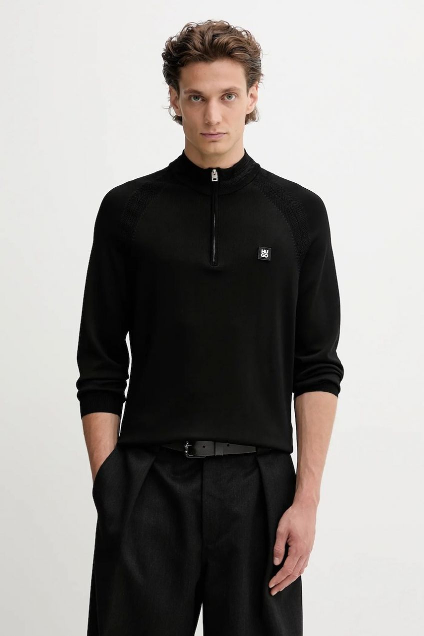 Sveter HUGO Sayford čierna farba, ľahký, 50543786