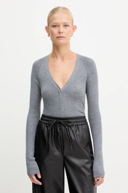 Vlnený kardigán BOSS Friva šedá farba, ľahký, 50544904