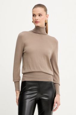 Vlnený sveter Luisa Spagnoli hnedá farba, ľahký, s rolákom, 100106