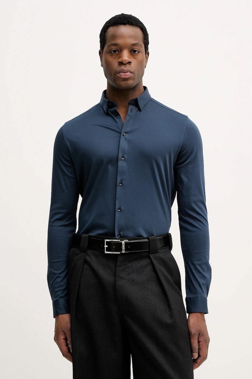 Bavlnená košeľa Mos Mosh MARCO čierna farba, regular, s golierom button-down, 500940