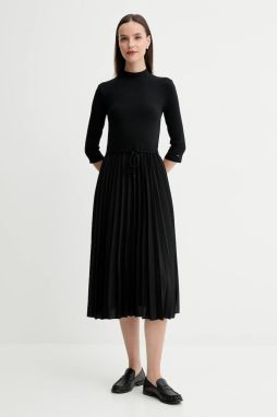 Šaty Tommy Hilfiger čierna farba, midi, áčkový strih, WW0WW46138