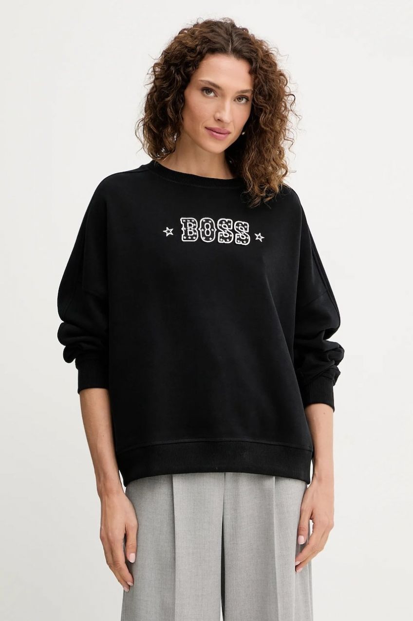 Bavlnená mikina BOSS Orange C_Eland_1 čierna farba, s nášivkou, 50546961