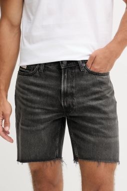 Rifľové krátke nohavice Calvin Klein Jeans čierna farba, LV04RB791G