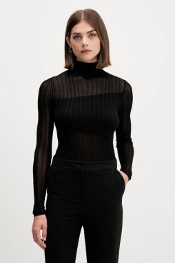 Sveter HUGO Siclamino čierna farba, ľahký, s polorolákom, 50542650