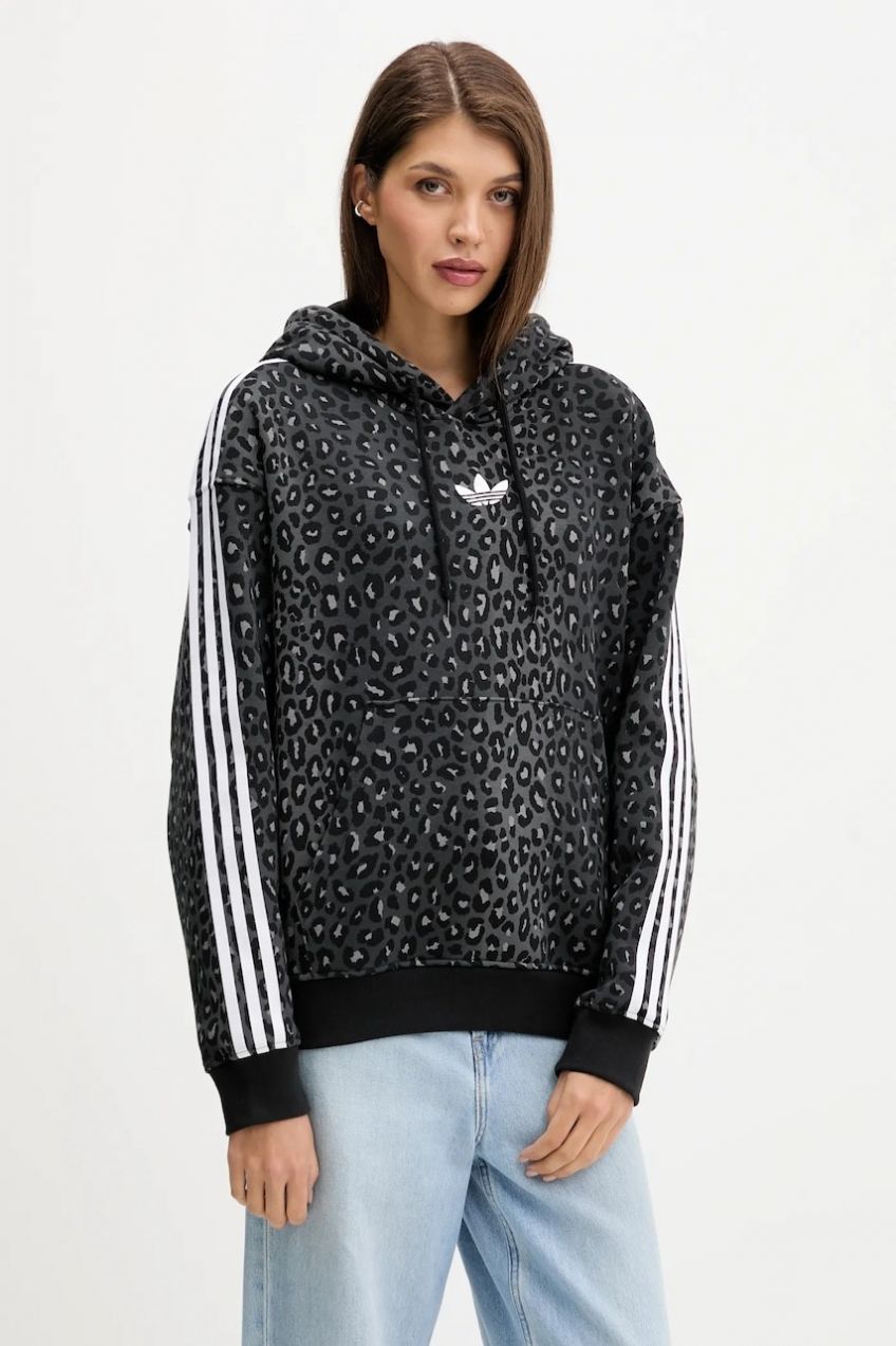 Mikina adidas Originals Graphic Lo Hd čierna farba, s kapucňou, vzorovaná, JV7561