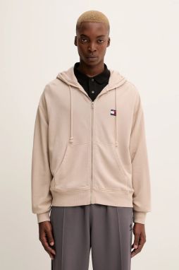 Bavlnená mikina Tommy Jeans hnedá farba, s kapucňou, s nášivkou, DM0DM22080