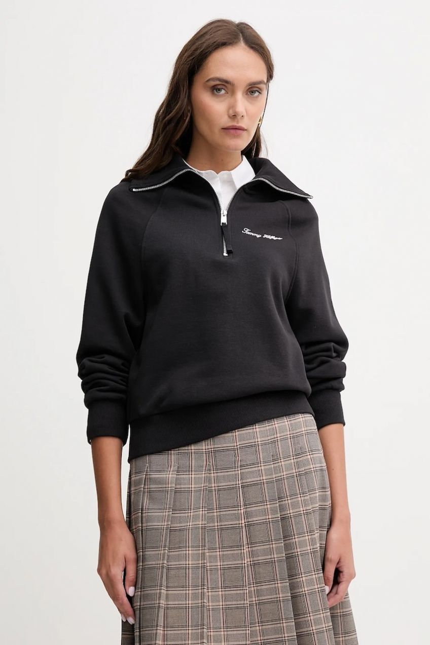 Mikina Tommy Hilfiger čierna farba, jednofarebná, WW0WW46632