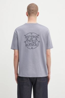 Bavlnené tričko Drôle de Monsieur Le Tshirt Slogan Tresses pánske, modrá farba, s nášivkou, H.TS259.CO134