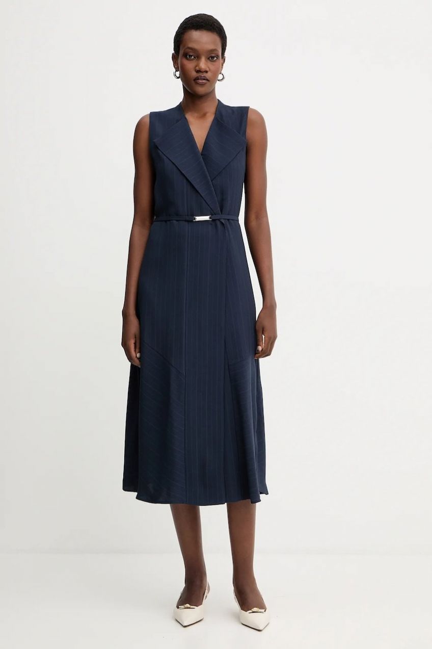 Šaty BOSS Dimosa tmavomodrá farba, midi, rovný strih, 50548494