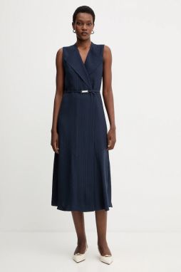 Šaty BOSS Dimosa tmavomodrá farba, midi, rovný strih, 50548494