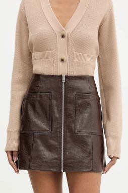 Sukňa HUGO Ralitte-1 hnedá farba, mini, áčkový strih, 50544832