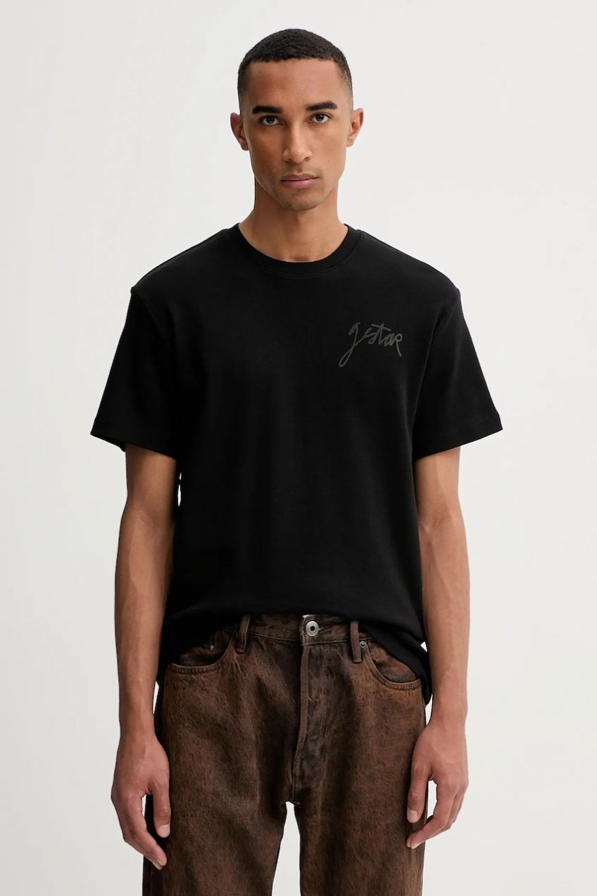 Bavlnené tričko G-Star Script pánske, čierna farba, jednofarebné, D26823-D976