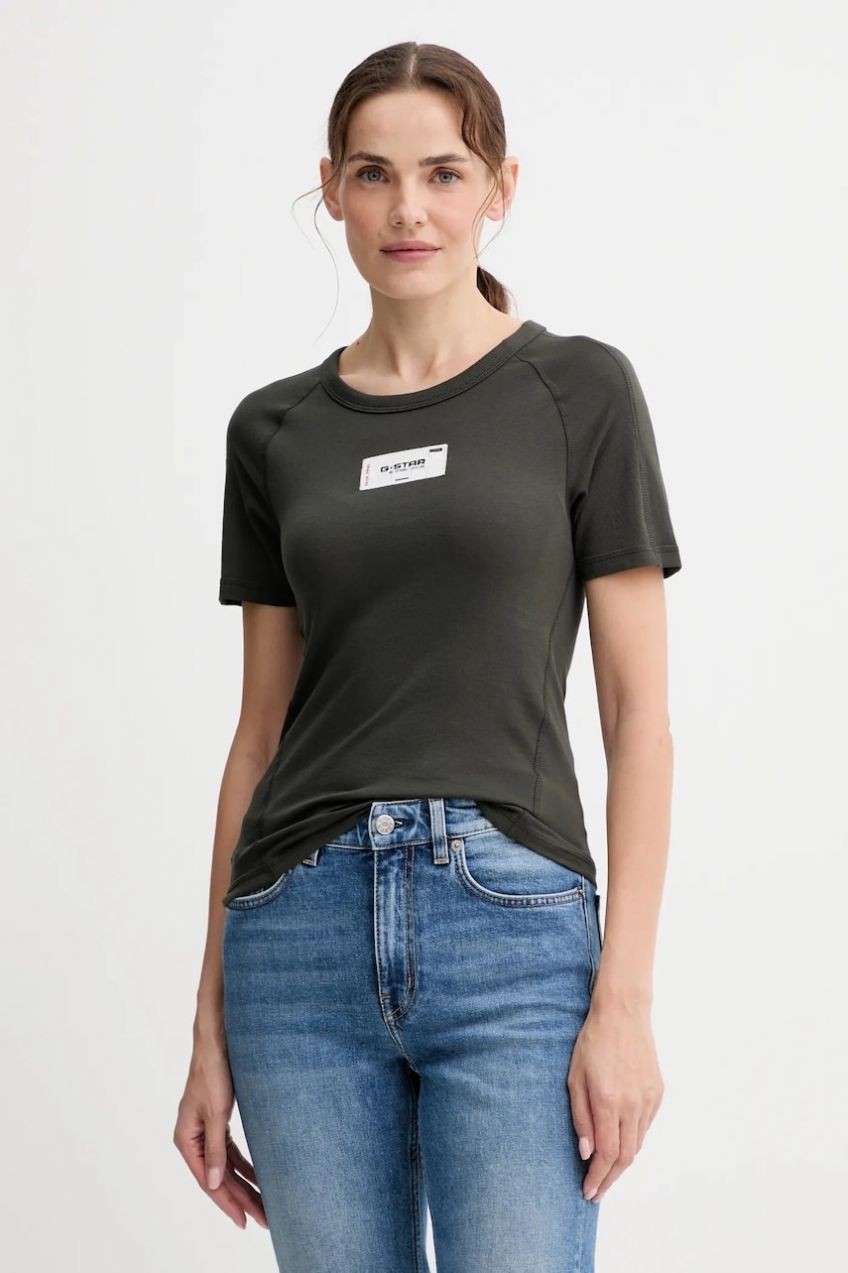 Bavlnené tričko G-Star Embro patch slim dámske, zelená farba, D27741-D961