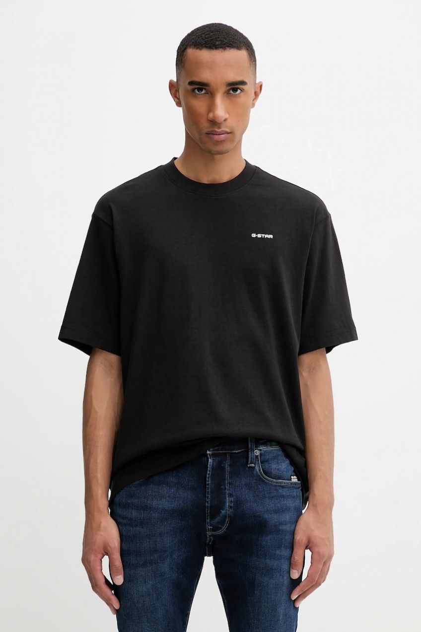 Bavlnené tričko G-Star Boxy base pánske, čierna farba, jednofarebné, D26817-D593
