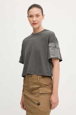 Bavlnené tričko G-Star Washed mix boxy cropped dámske, šedá farba, D27193-C756