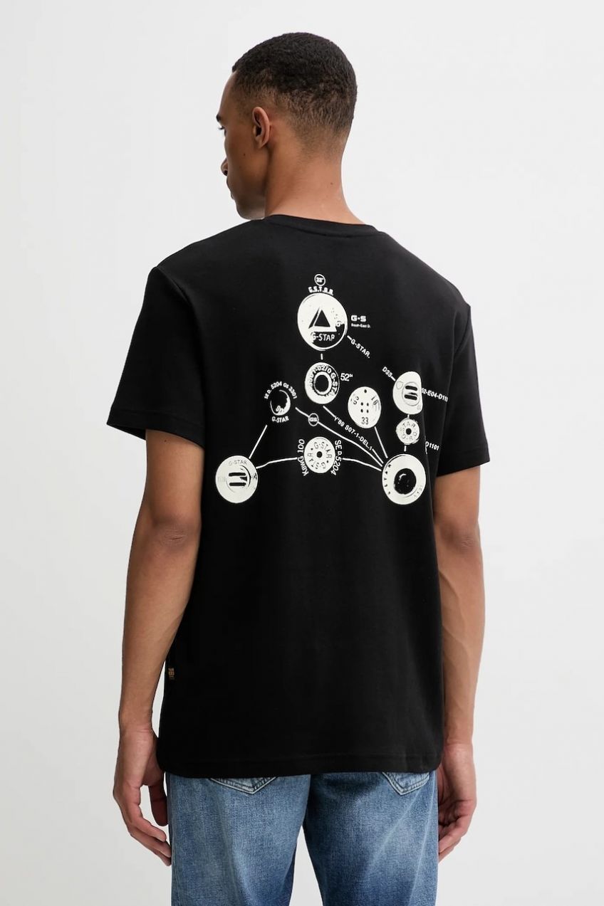 Bavlnené tričko G-Star Trims back pánske, čierna farba, vzorované, D27721-D976