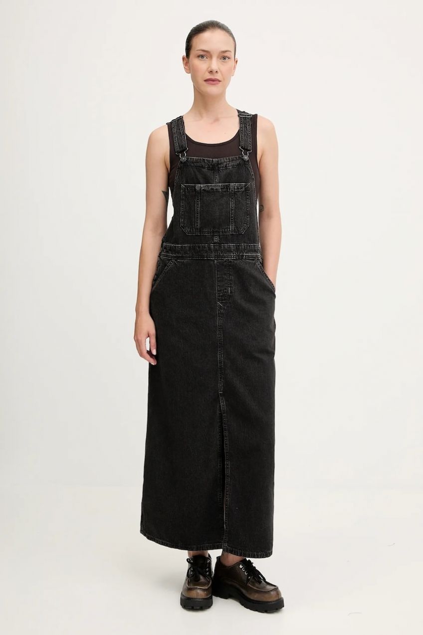 Rifľové šaty G-Star Skater Maxi čierna farba, maxi, rovný strih, D27734-E091