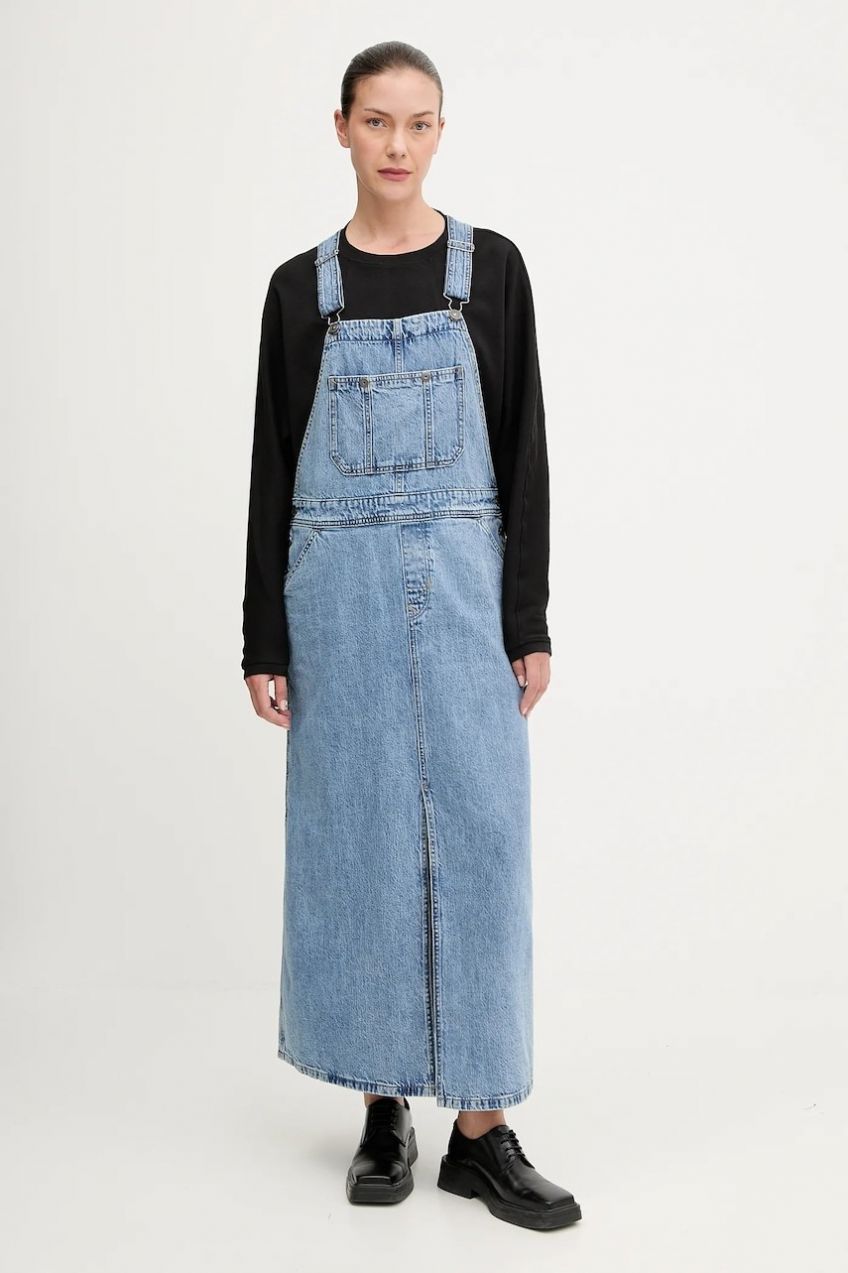 Rifľové šaty G-Star Skater Maxi modrá farba, maxi, rovný strih, D27734-D536