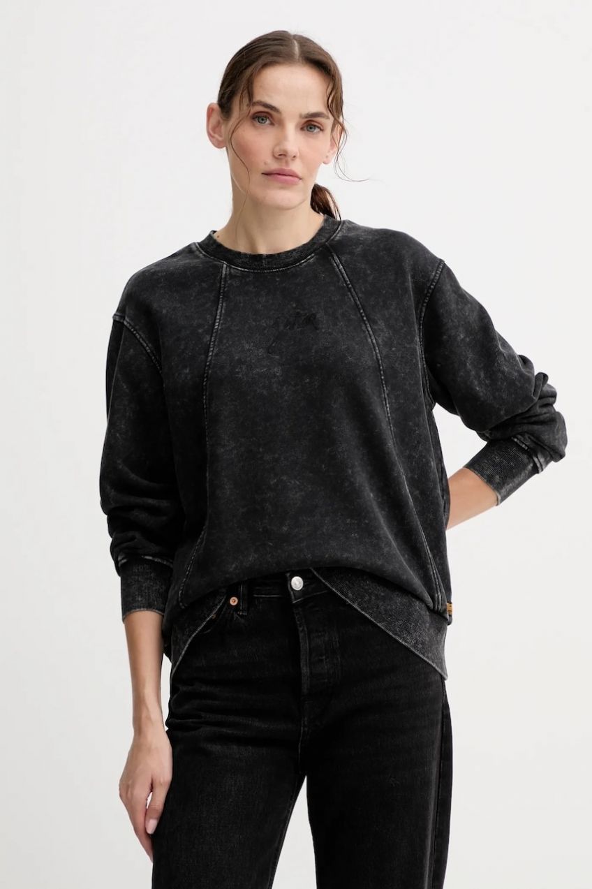 Bavlnená mikina G-Star Washed a line script čierna farba, jednofarebná, D27173-D969