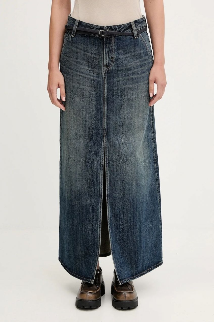 Rifľová sukňa G-Star Baggy Maxi tmavomodrá farba, mini, rovný strih, D25979-D577