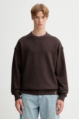 Bavlnená mikina G-Star Essential loose hnedá farba, jednofarebná, D27748-D395