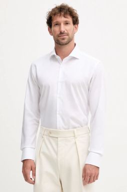 Bavlnená košeľa BOSS H-HANK-spr-B1-C1-253 biela farba, slim, s talianskym golierom, 50550925