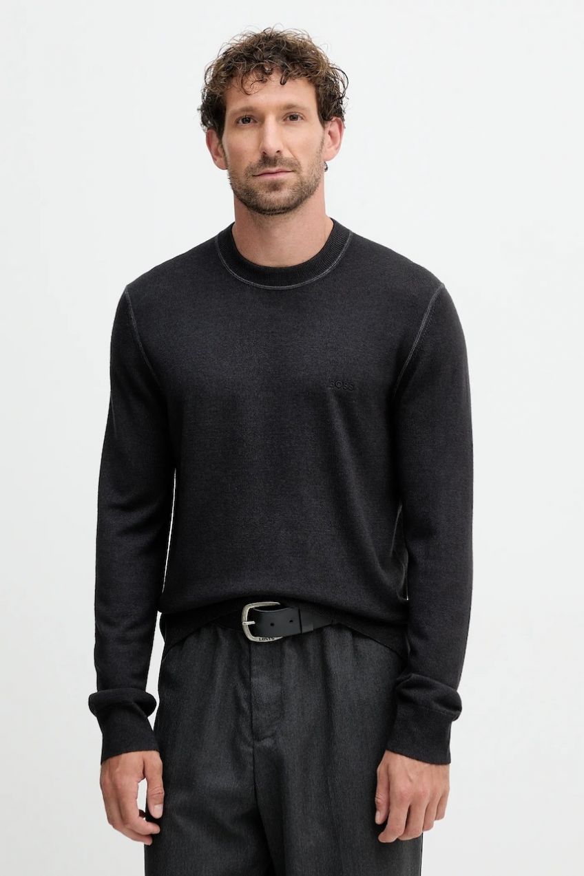Vlnený sveter BOSS Orange Astefo čierna farba, ľahký, 50550534