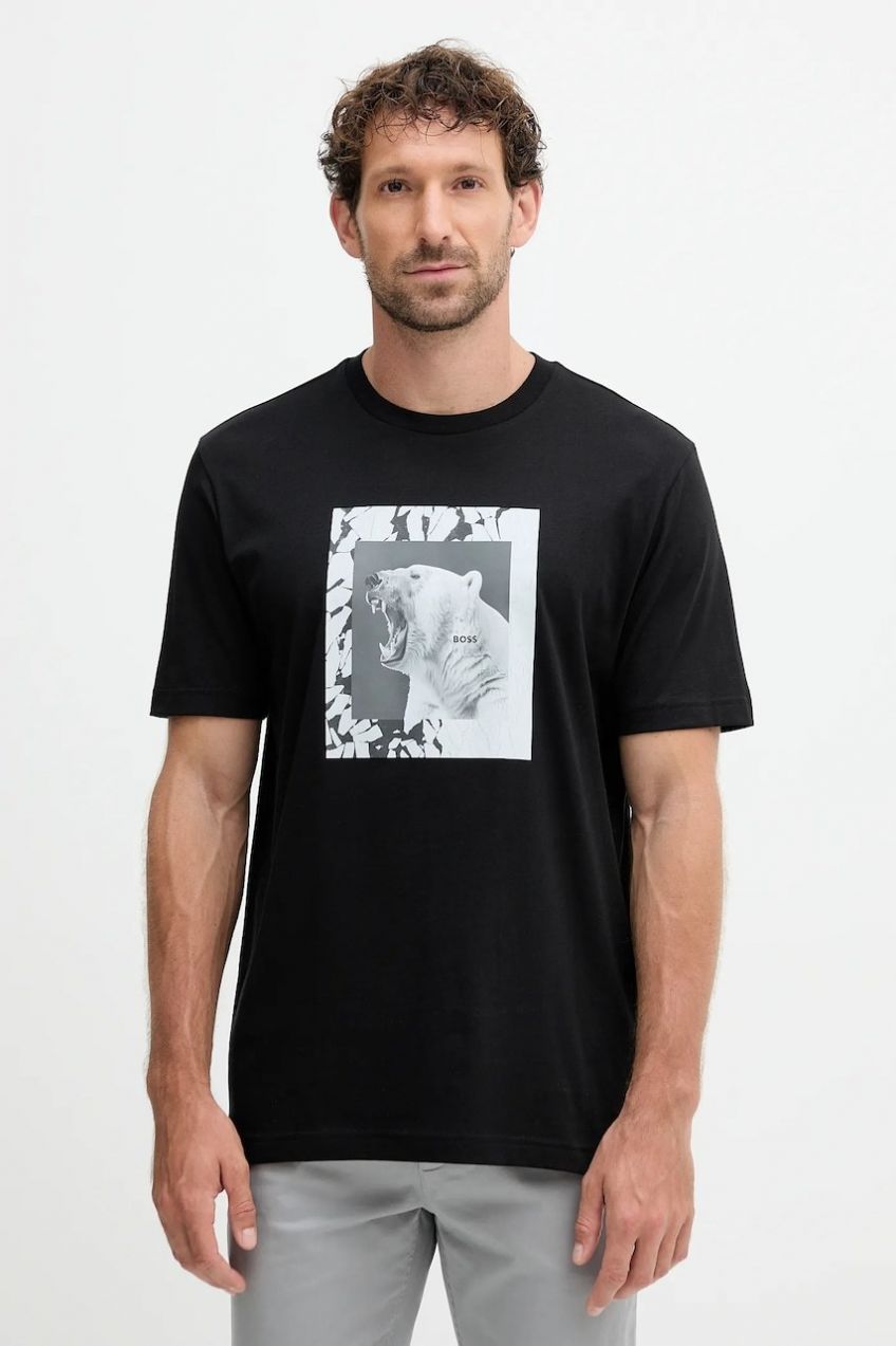 Bavlnené tričko BOSS Orange Te_lupo pánske, čierna farba, s potlačou, 50554615
