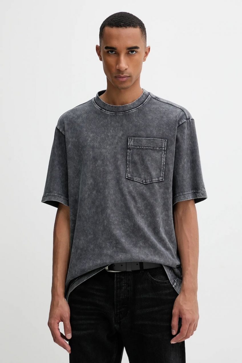 Bavlnené tričko G-Star Washed pocket pánske, šedá farba, vzorované, D26825-C756