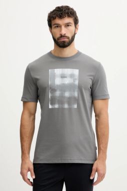 Bavlnené tričko BOSS Orange Te_brokenice pánske, šedá farba, s potlačou, 50554640