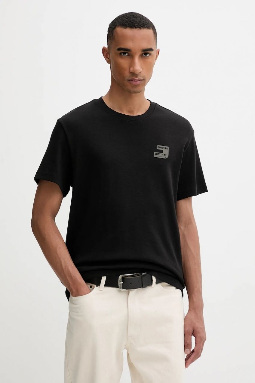 Bavlnené tričko G-Star Chest logo pánske, čierna farba, s potlačou, D26821-D976